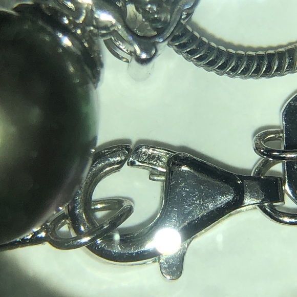 Solid 925 Sterling Silver Faux Tahitian Pearl Simulated Diamond Pendant Necklace - Picture 7 of 14